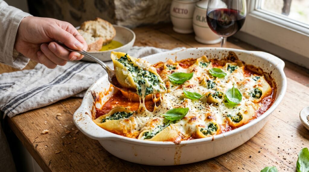 Spinach and Ricotta Stuffed Pasta Shells