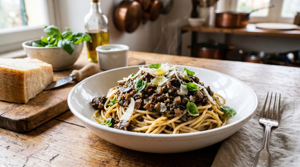 Spaghetti with Mushroom Ragù