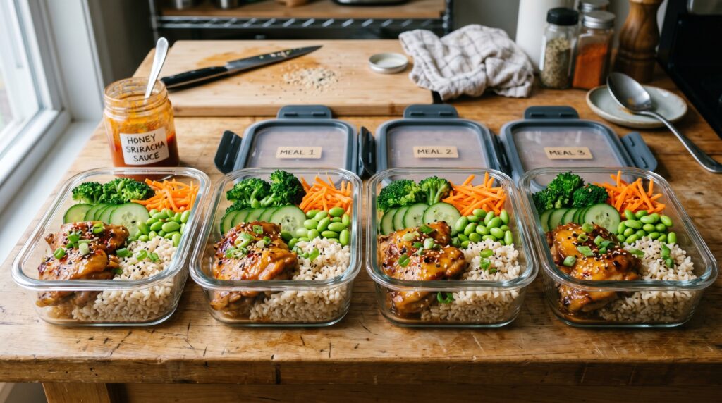 Honey Sriracha Chicken Meal Prep Bowls
